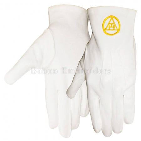 Masonic Royal Arch White Cotton Gloves with Yellow Embroidery